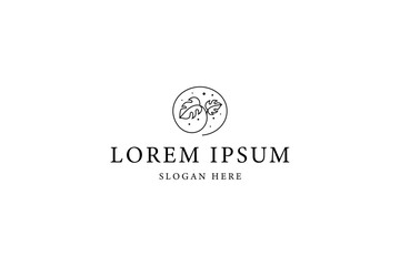 monstera plant logo in circle shape in line art design style