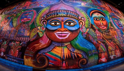 Naklejka premium Vibrant Mural Celebrating Indigenous Knowledge and Cultural Heritage in Street Art Style