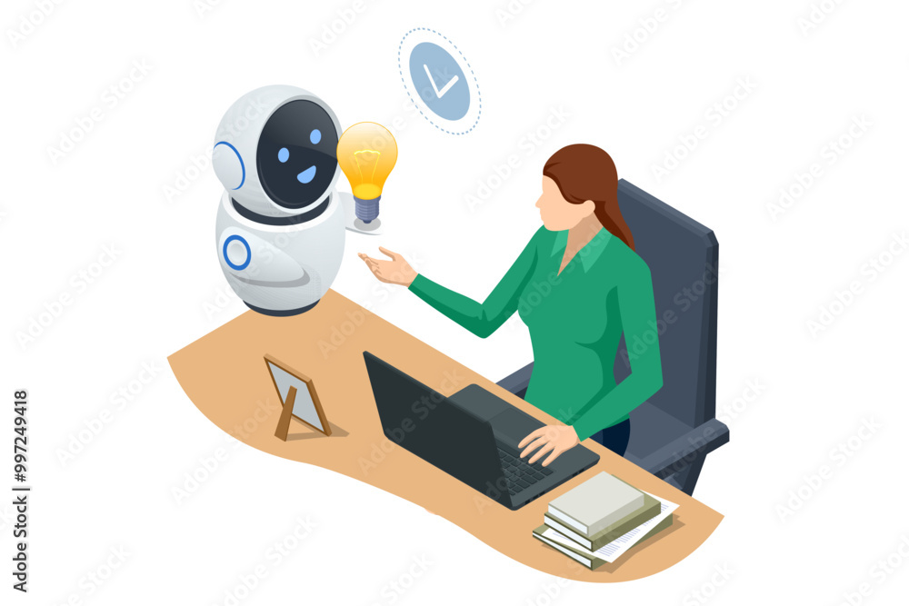 Poster isometric generative bot for creating ideas, editing, searching for questions. artificial intelligen