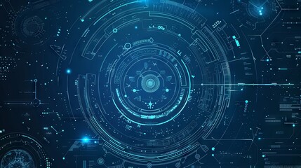 Obraz premium Futuristic digital interface featuring circular patterns, glowing elements, and intricate data displays, representing advanced technology and cybersecurity themes.