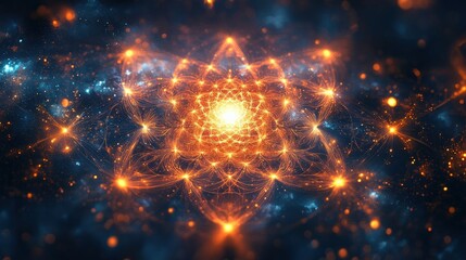 Fototapeta premium Cosmic lotus with radiant sacred geometry, glowing orbs, and vibrant cosmic energy