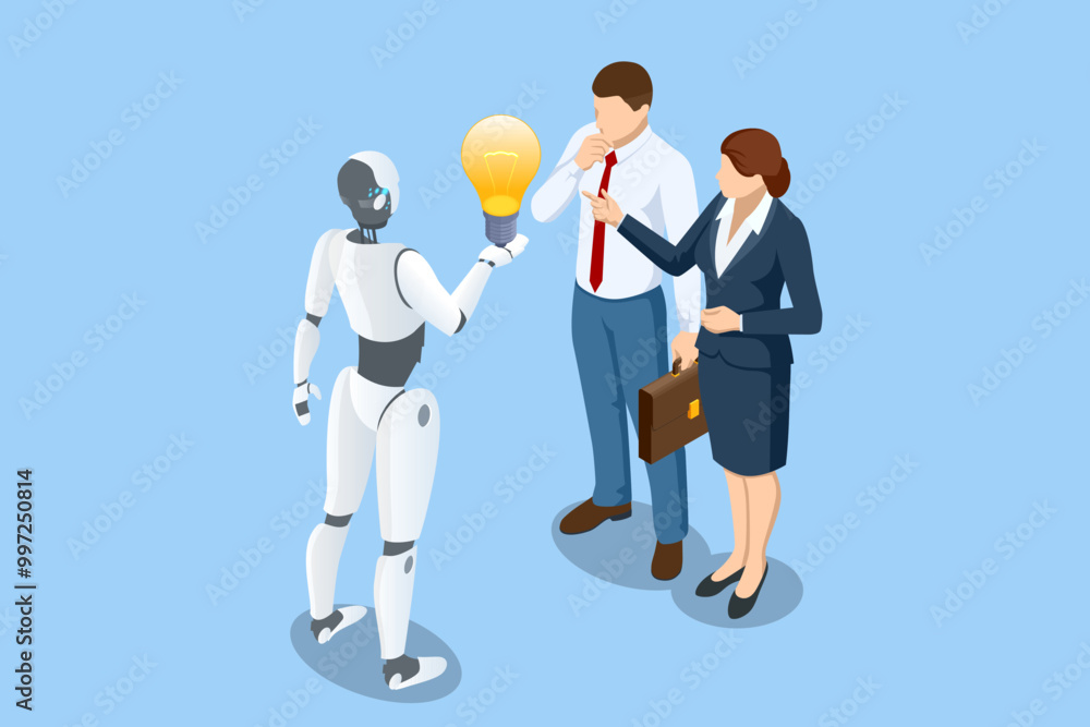 Poster isometric generative bot for creating ideas, editing, searching for questions. artificial intelligen