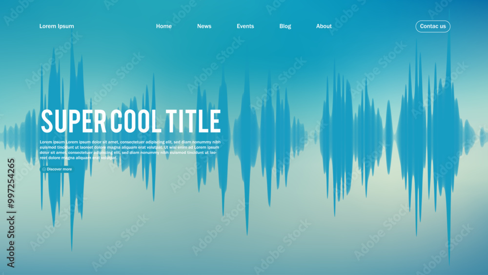 Poster landing page abstract design with sound wave. template for website or app. waveform