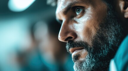 A person appears in partial focus within an image where the background is blurred and vibrant, creating a dynamic sense of movement and energetic ambiance.