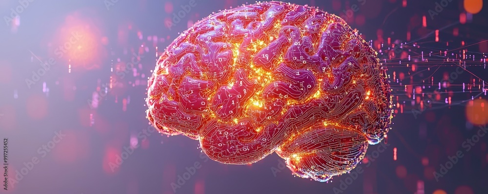 Poster futuristic brain imagery with glowing neural patterns