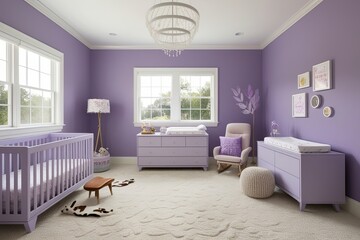 Lavender Nursery Wall with Soft Carpet and Morning Sunlight for Whimsical Interior Design