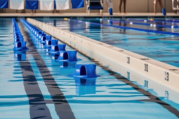 Naklejka premium Swimming Lane Closeup with Blue Buoy Markers for Competitive Training and Discipline