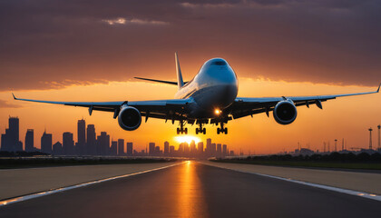 Obraz premium Sunset Over Airplane Runway