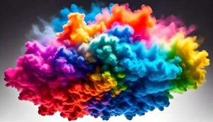 vibrant rainbow smoke cloud in motion on a white background