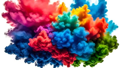 vibrant smoke cloud dispersing with rainbow colors on white