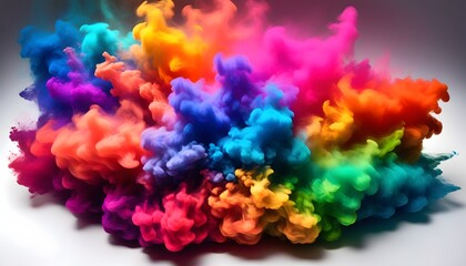 colorful smoke cloud in motion against a white backdrop