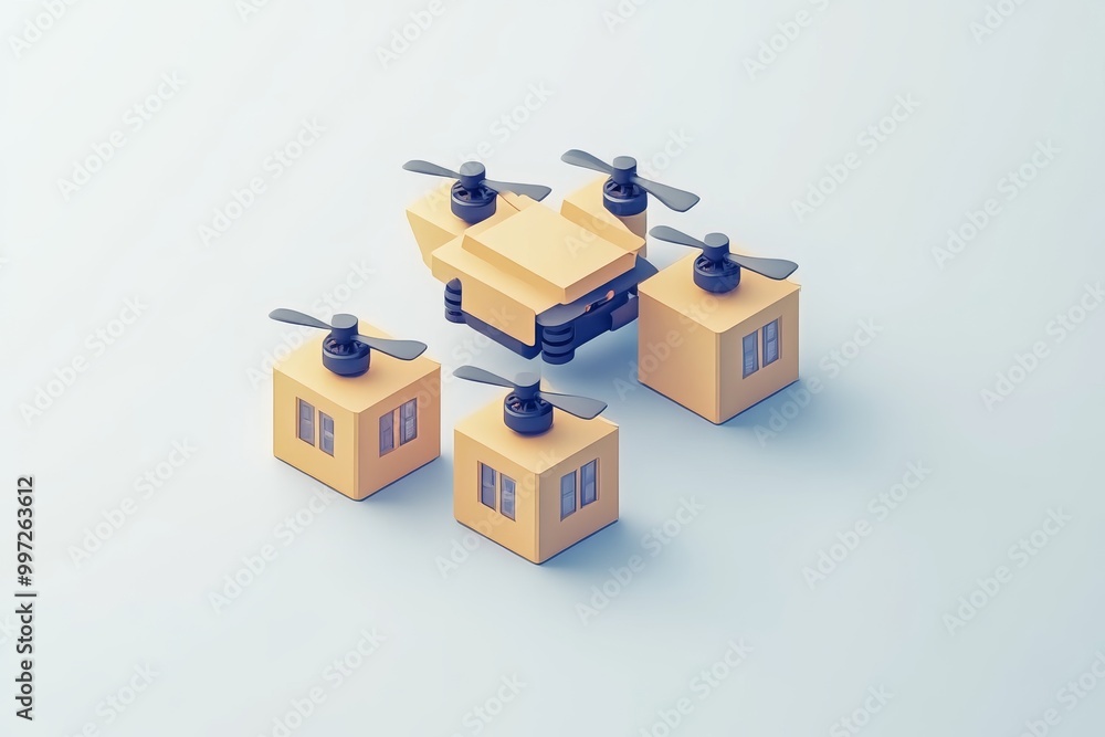 Aufkleber conceptual image of several drones transporting small packages highlighting the future of aerial del