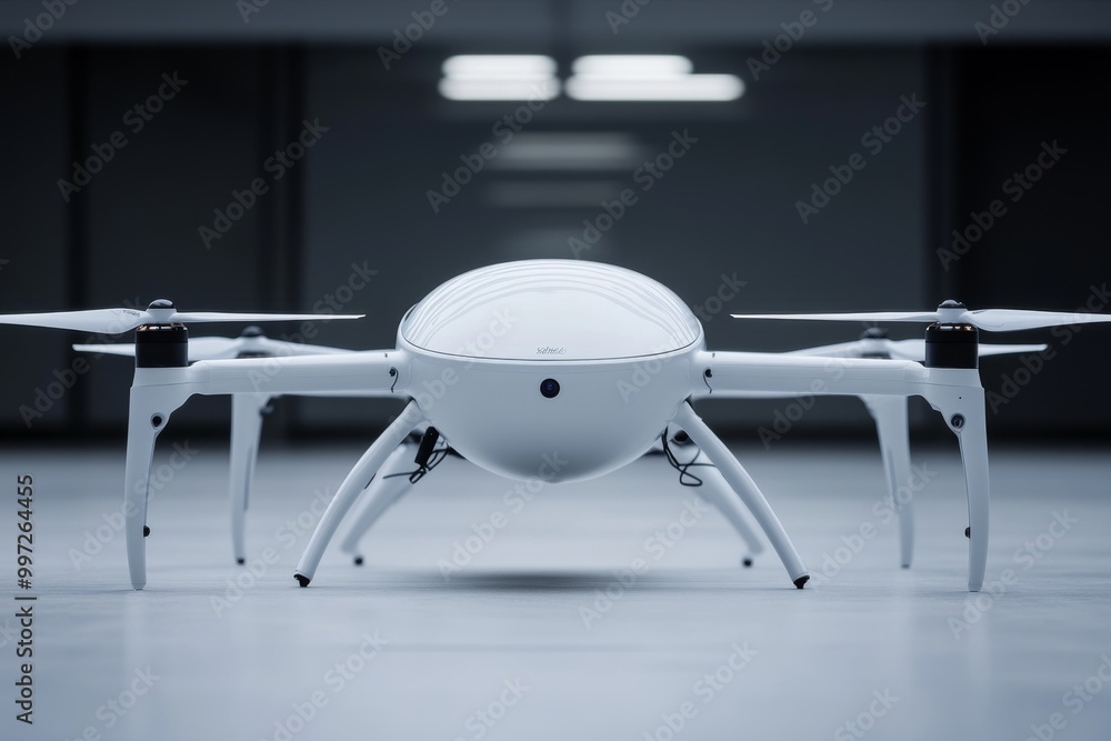 Aufkleber white futuristic drone with a sleek design and enclosed rotors representing cutting edge drone techn