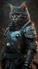 Fototapeta premium AI brings to life a cat dressed in battle armor image