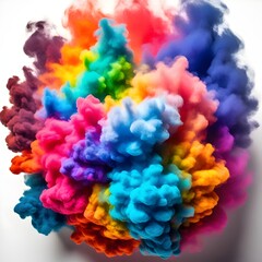 dynamic swirling rainbow smoke effect on white backdrop