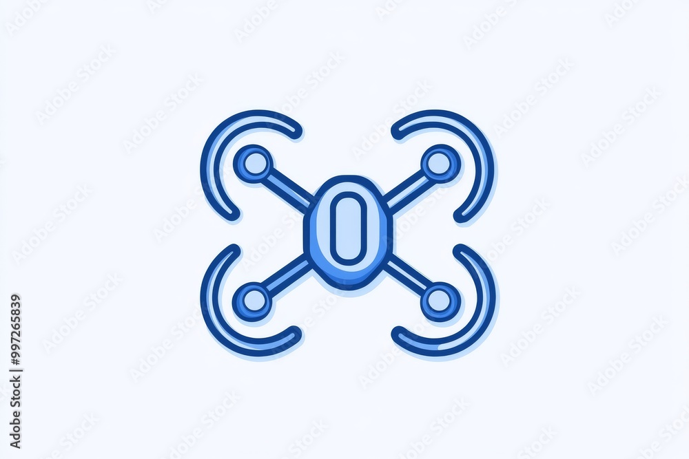 Poster blue abstract drone icon with four propellers isolated against a white background representing simpl