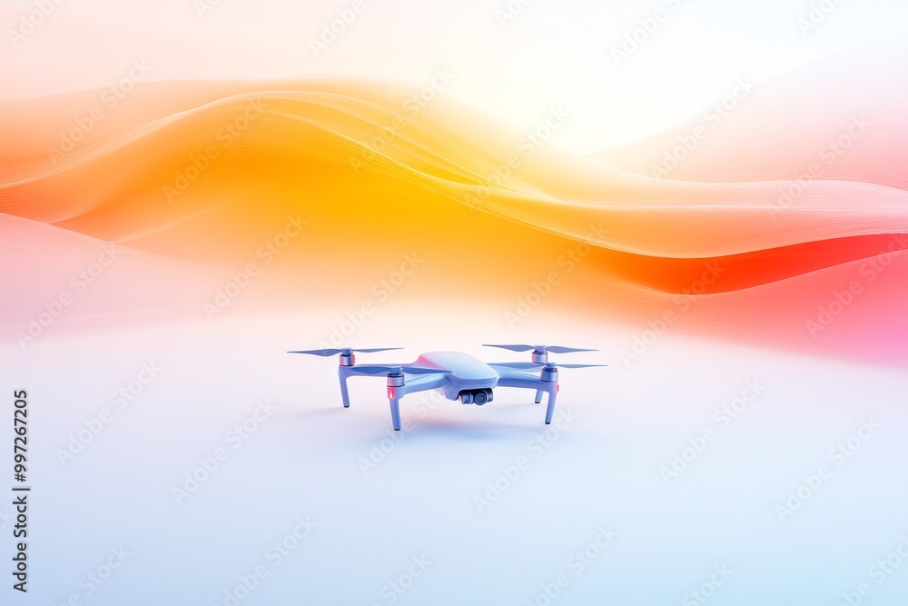 Poster abstract white and orange drone in a soft gradient environment symbolizing the futuristic design and