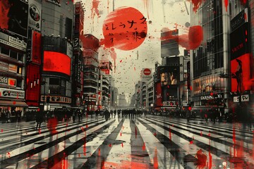 Grunge Texture Infographic Japanese Coming of Age Day where participants move through textured grungeinfused environment gritty layers of light representing the challenges and triumphs of adulthood