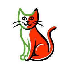  Colorful Abstract Cat Illustration in Red and Green Vector Art Design