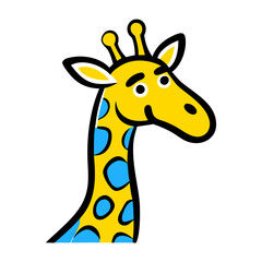 Obraz premium Cartoon Yellow Giraffe with Blue Spots Vector Illustration for Children's Education