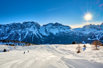 Ski resort Madonna di Campiglio.Panoramic landscape in the winter time of the Dolomite Alps in...