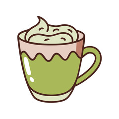  Vibrant Green Mug with Whipped Cream Vector Illustration for Cozy Beverage Themes