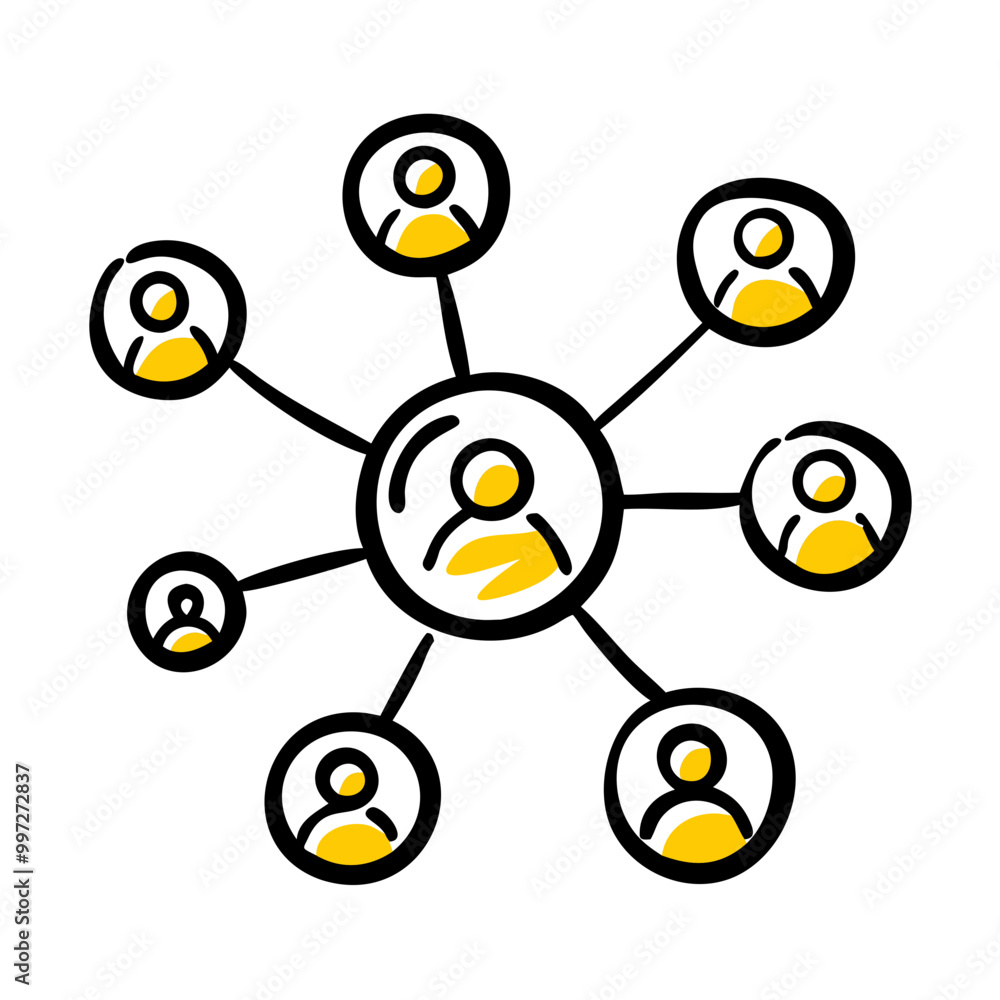 Poster networking concept vector illustration with centralized connections and team management