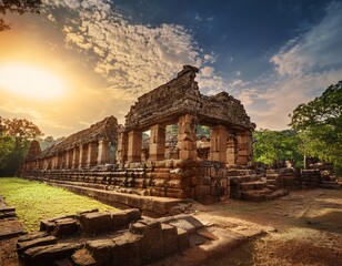 Ancient Civilization Ruins with Monumental Stone Structures and Cultural Heritage Carvings