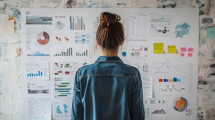 Entrepreneur standing in front of a whiteboard filled with future goals, graphs, and ideas, symbolizing startup strategy and ambition.