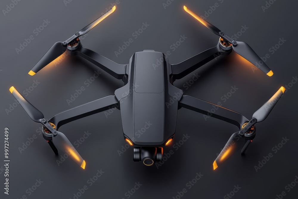 Aufkleber black and orange drone with sleek design hovering in mid air representing modern uav technology and 