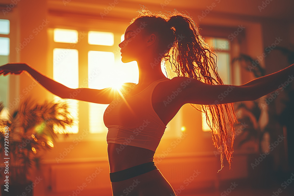 Poster a person in a lively dance class where their reflection in a mirror is static and dark, illustrating