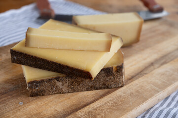 French aged in caves cheese Comte, made from unpasteurised cow milk Prestige,  Vieille Reserve close up