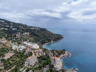 Aerial view on Italian Riviera and Mediterranean Sea from French-Italian border in Grimaldi...