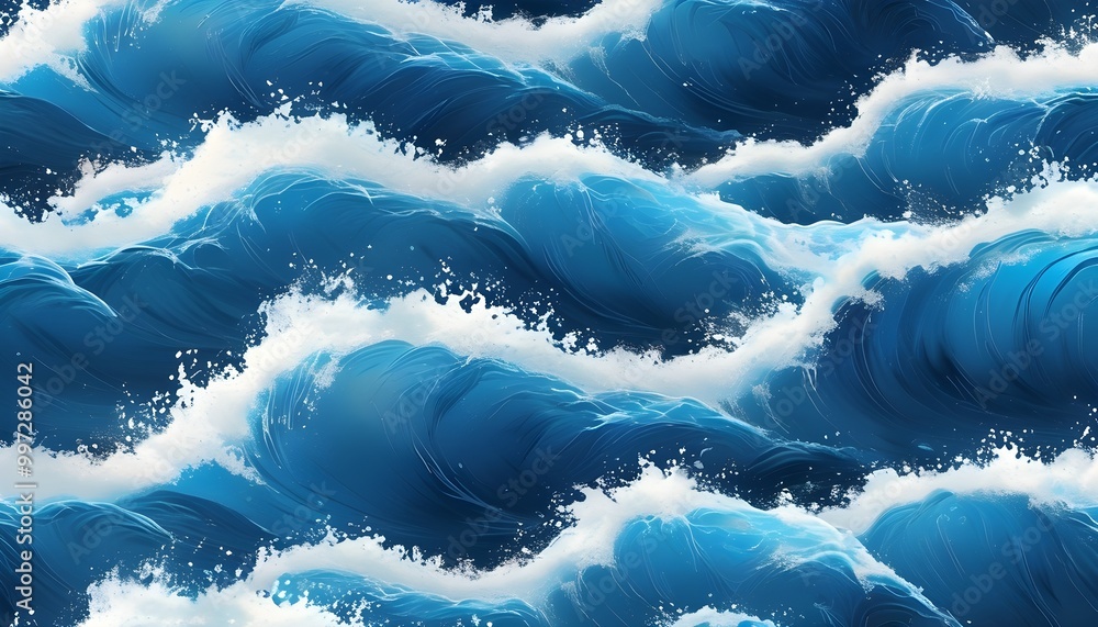 Wall mural serene seamless pattern of vibrant blue ocean waves swirling gracefully