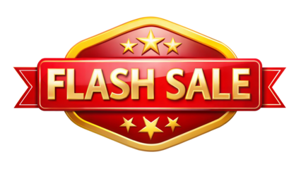 Flash sale badge with stars and vibrant colors on a transparent or white background.