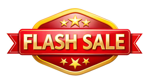 Flash sale badge with stars and vibrant colors on a transparent or white background.