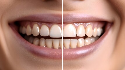 Before-and-after dental treatment images, featuring misaligned, yellowed teeth before, and a straight, gleaming smile after complete care