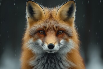 Fototapeta premium Close Up of a Red Fox with Snowflakes in a Serene Winter Setting
