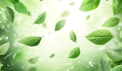 Fresh Green Leaves Floating in Air  Design