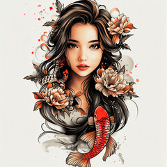 Neo-Traditional Anime Pin-Up Girl Tattoo