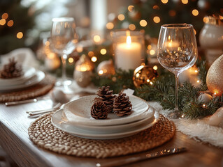 Fototapeta premium Elegant festive table setting pictures to help you create a memorable and stylish Christmas dinner experience for your guests