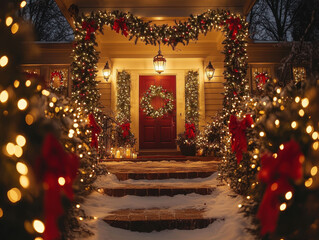 Fototapeta premium Eye-catching Christmas lighting ideas pictures for both indoor and outdoor spaces to create a magical holiday ambiance