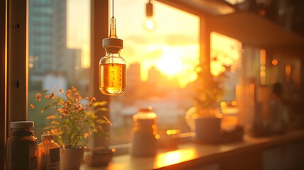 Close-up of a vaccine shot in a rural clinic, sunlight streaming through the window, soft lighting, minimalistic backdrop, digital painting, warm hues, focus on natural light and simplicity