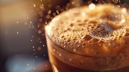 Smooth caramel macchiato with foam.