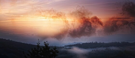 Sunrise over a Misty Landscape