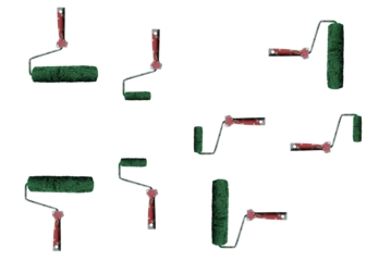 Paint roller covered with green paint. On isolated transparent background.