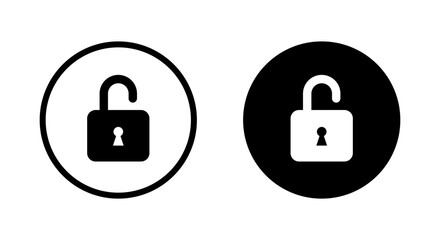 Unlock icon on black circle. Open padlock sign symbol