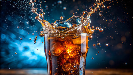 Close-up of a fizzy soda overflowing from a glass