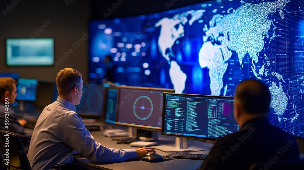 Aufkleber security experts monitoring cyber threats in command center