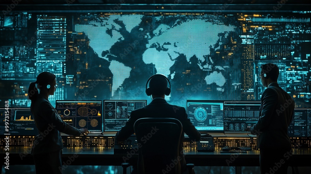 Aufkleber security experts monitoring cyber threats in command center